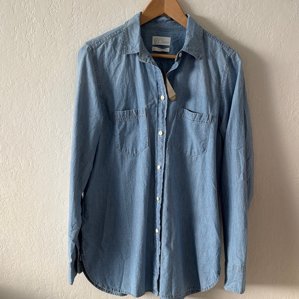 J. Crew Women’s Light Blue Chambray Button Down Shirt Tunic NWT Size 8